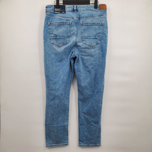 American Eagle Mom Jeans Denim Pant Women Size 12 Regular NWT Distressed Hi Rise - Picture 4 of 16